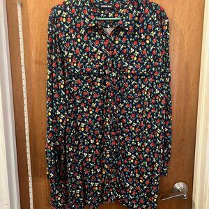 🐻Size 3X(24/26W) - Lands' End - Black and Red Floral Long Sleeve Button-Down